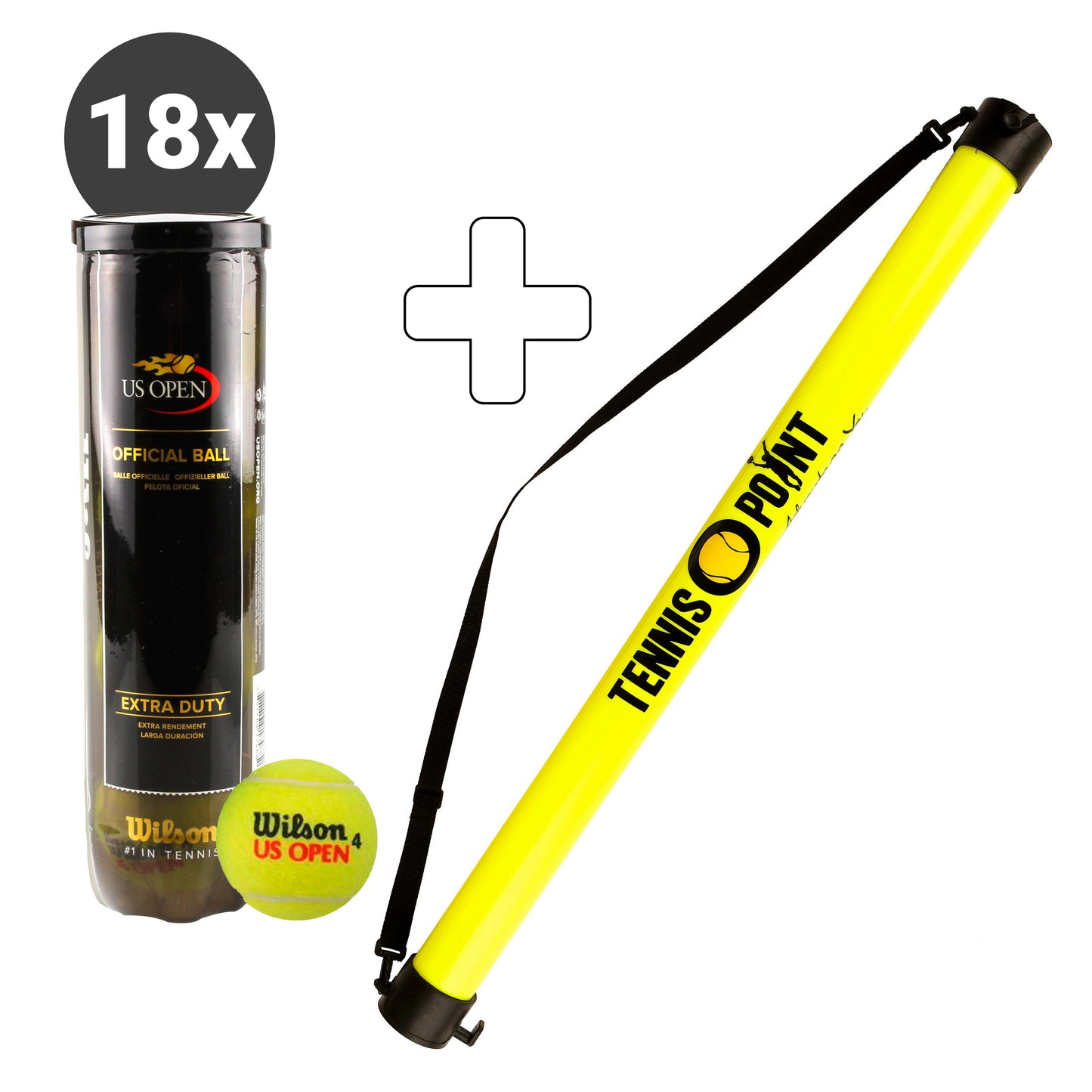 Wilson 18x 4er Dose US Open plus Ballsammelröhre Wilson 18x 4er Dose US Open plus Ballsammelröhre