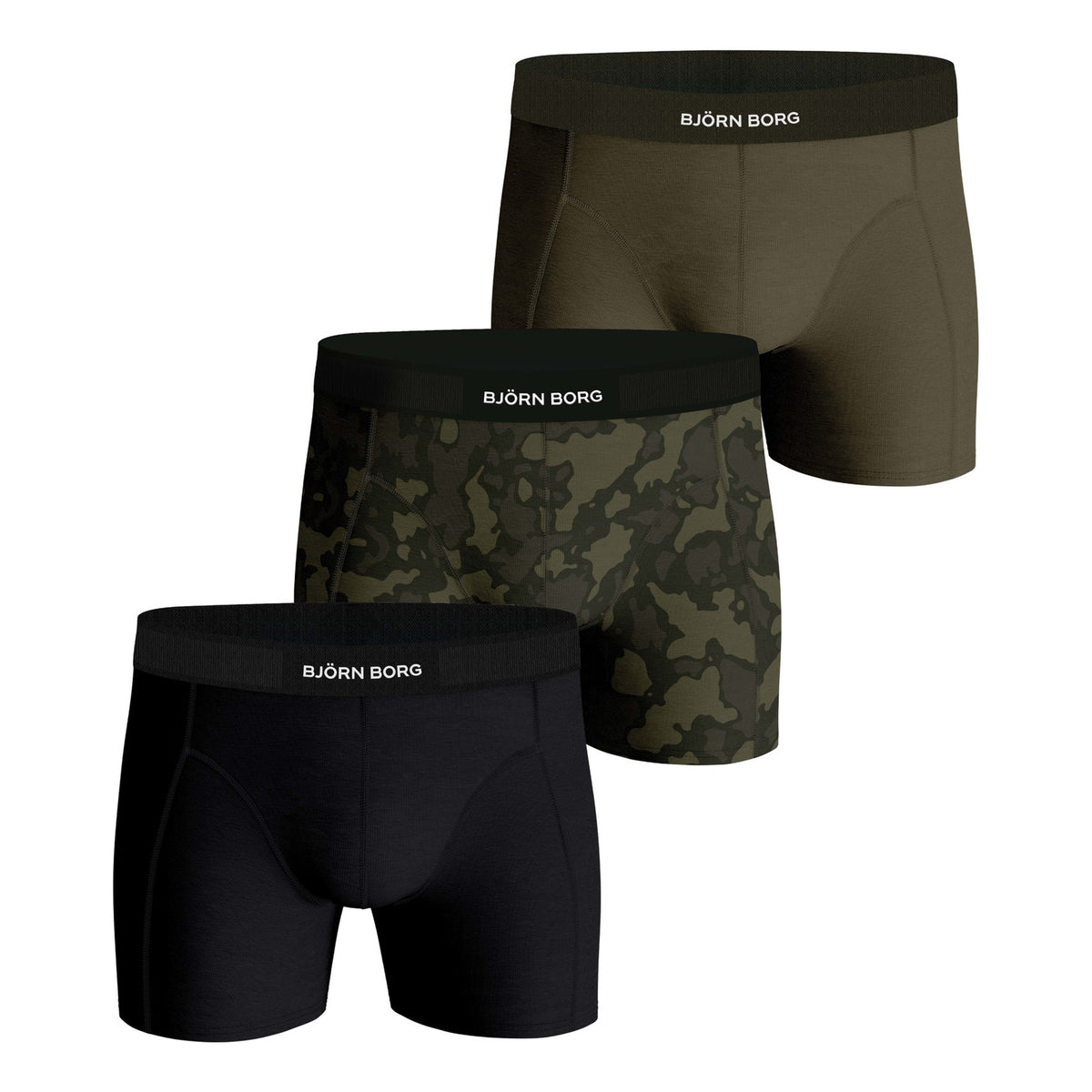 Björn Borg Premium Cotton Stretch Boxer Short 3er Pack Herren - schwarz, khaki Björn Borg Premium Cotton Stretch Boxer Short 3er Pack Herren - schwarz, khaki