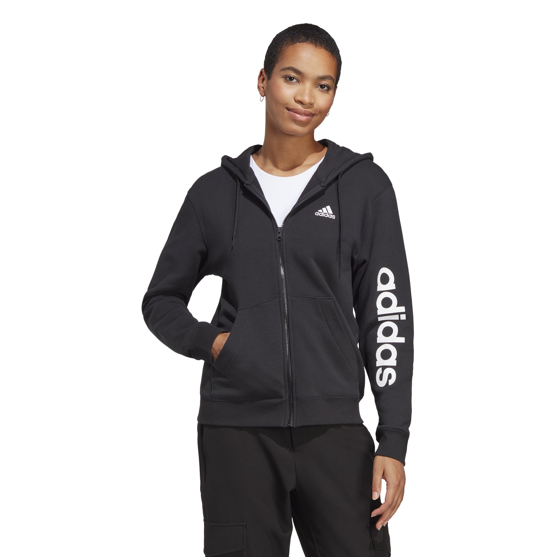 adidas Linear French terry Full Zip Sweatjacke Damen - schwarz, weiß