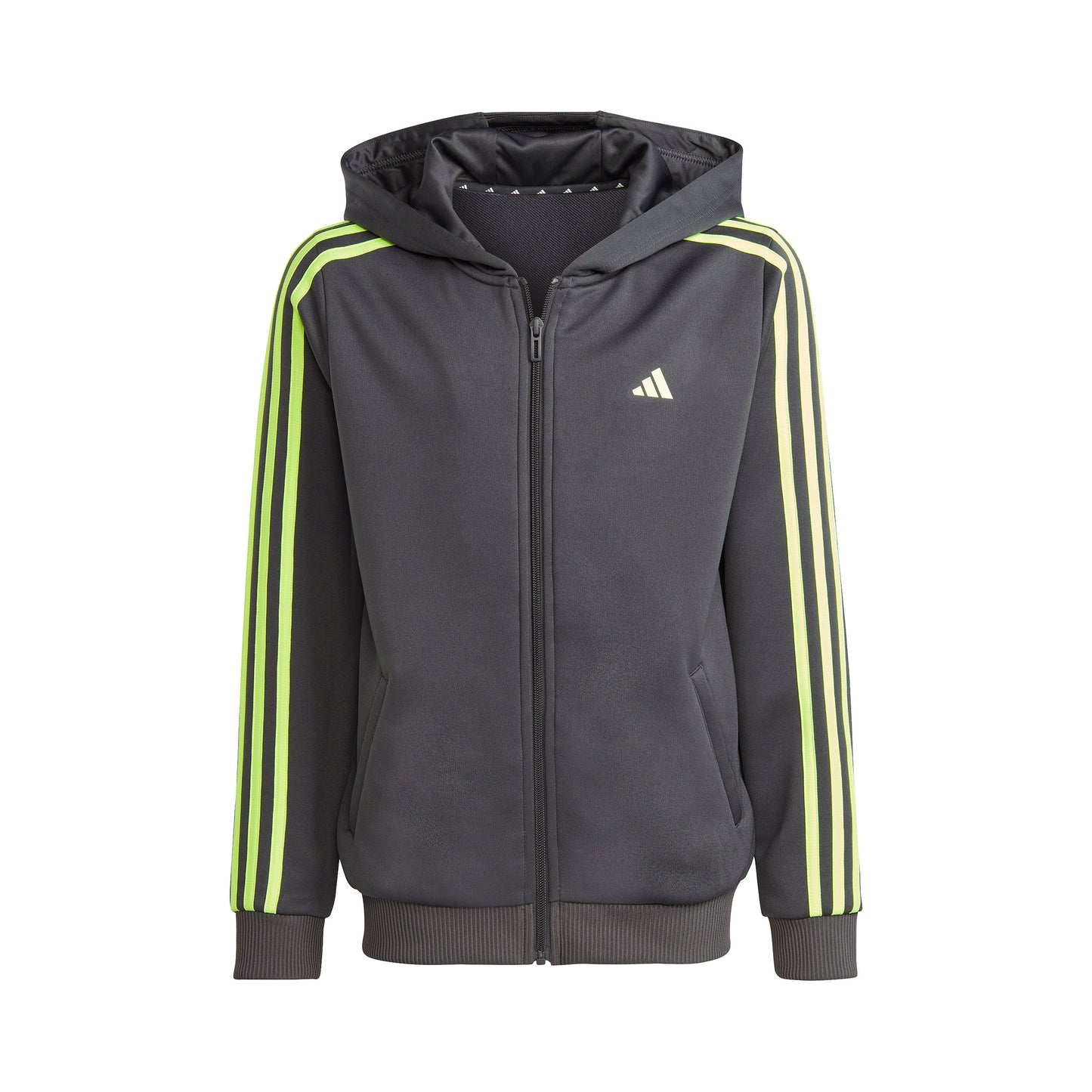 adidas Training ES 3 Stripes Full-Zip Sweatjacke Kinder - dunkelgrau, neongrün
