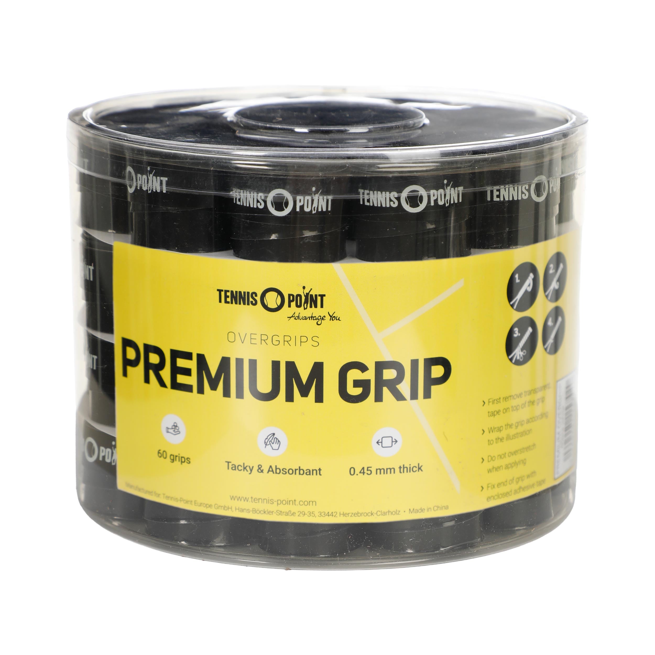 Tennis-Point Premium Grip 60er Pack-Schwarz