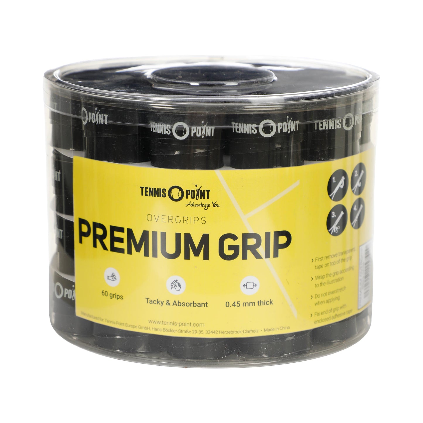 Tennis-Point Premium Grip 60er Pack-Schwarz