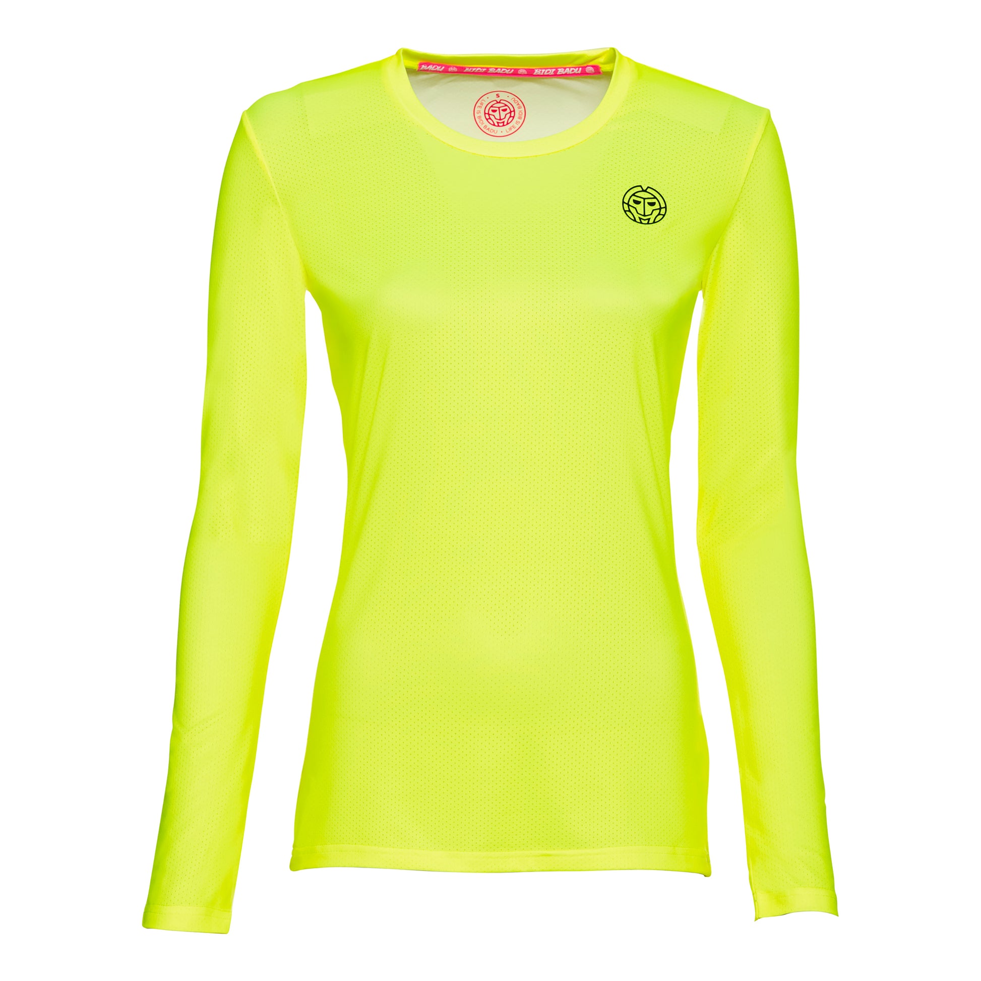 BIDI BADU Pia Tech Roundneck Longsleeve Damen - neongelb, schwarz