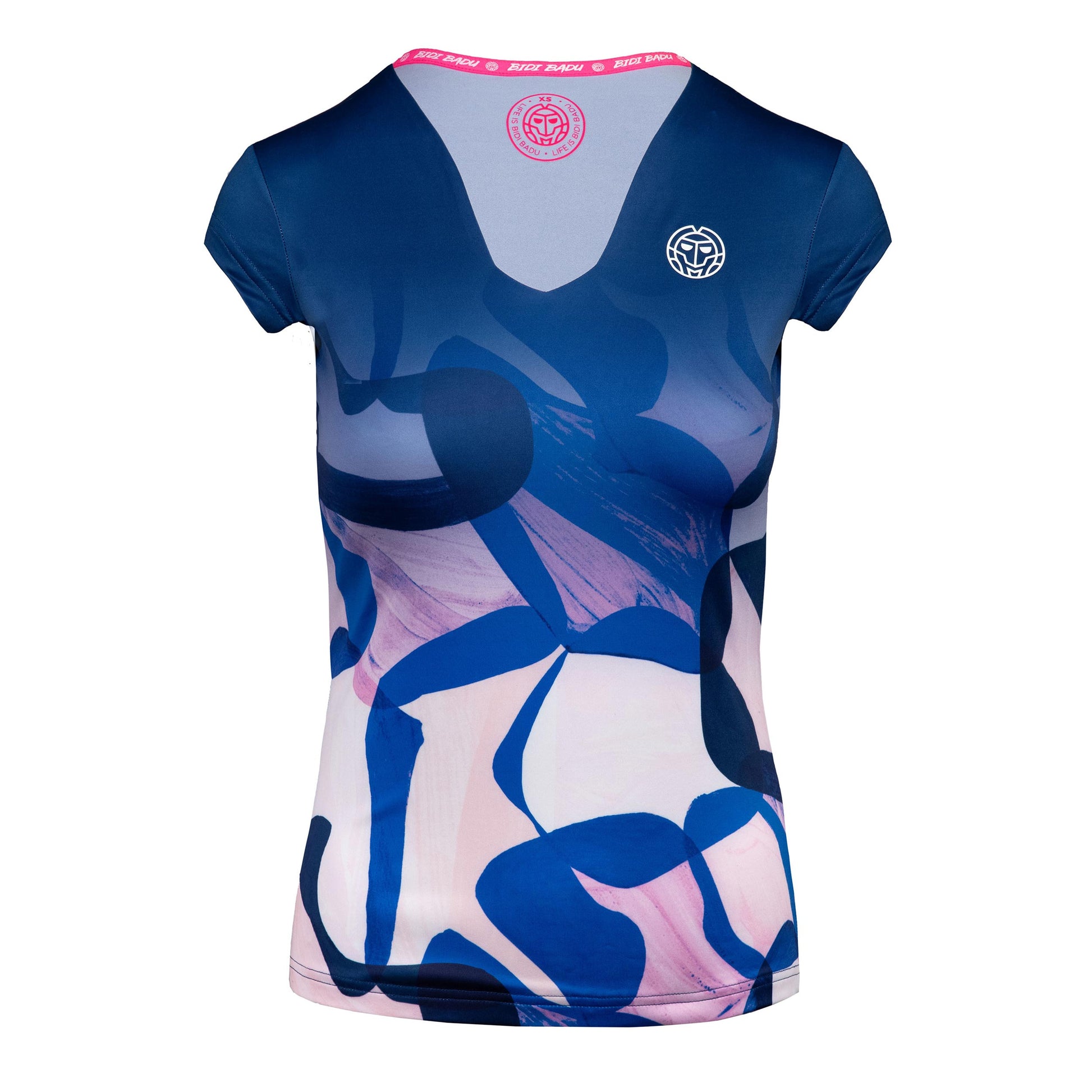 BIDI BADU Bella 2.0 Tech V-Neck T-Shirt Damen - dunkelblau, rosa