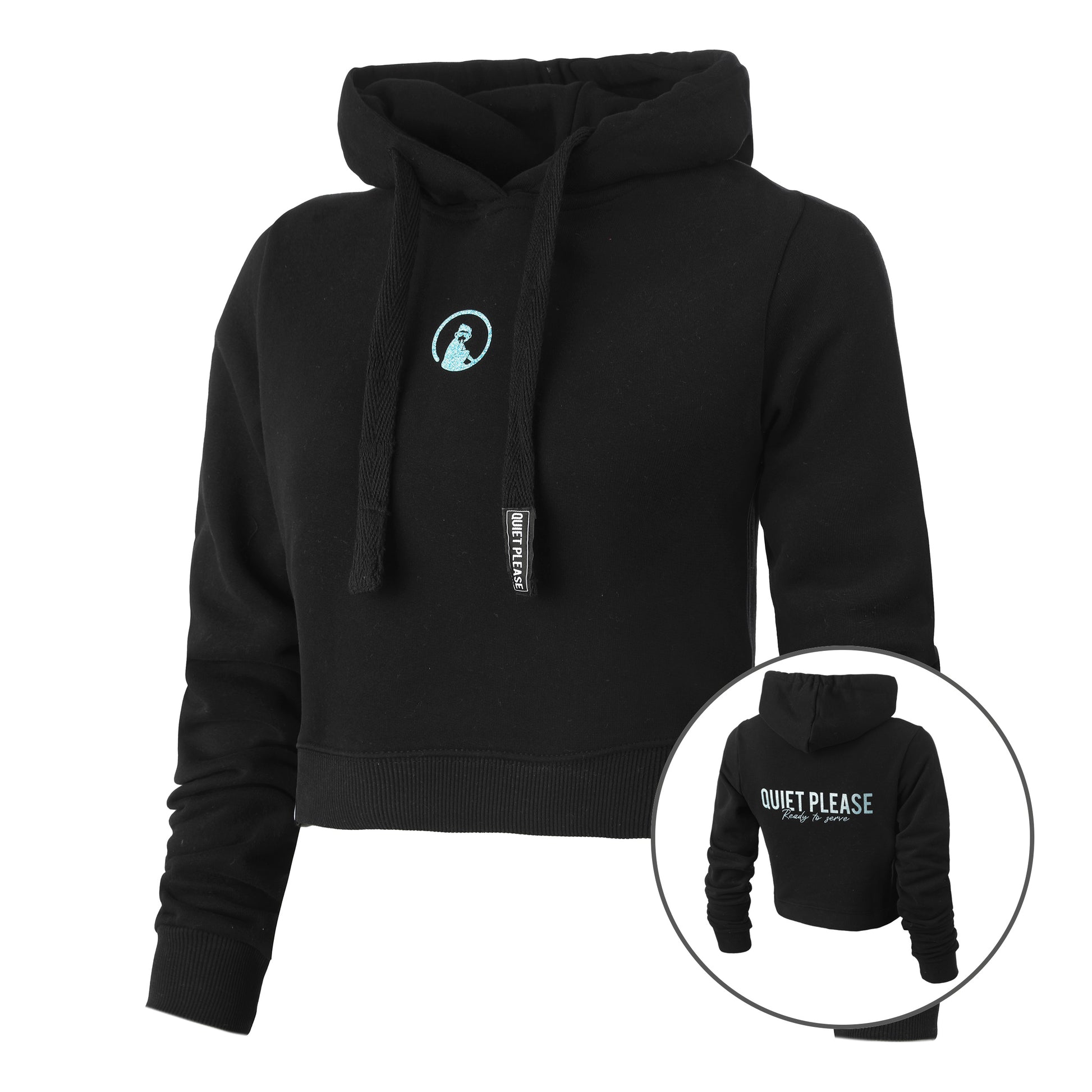 Quiet Please Ready To Serve Glitter Crop Hoody Damen - schwarz,