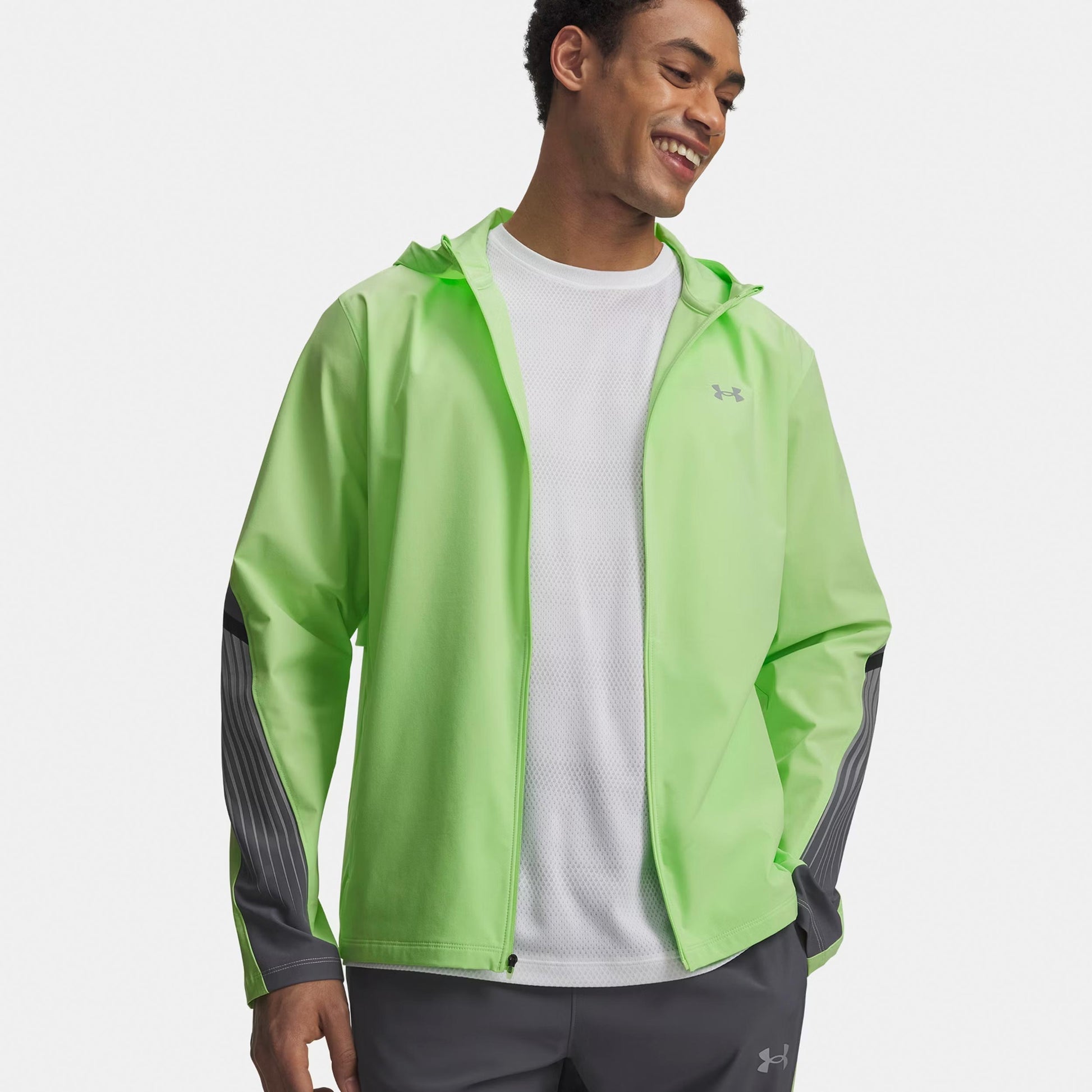 Under Armour Velociti Storm Hooded  Laufjacke Herren-neongrün, dunkelgrau