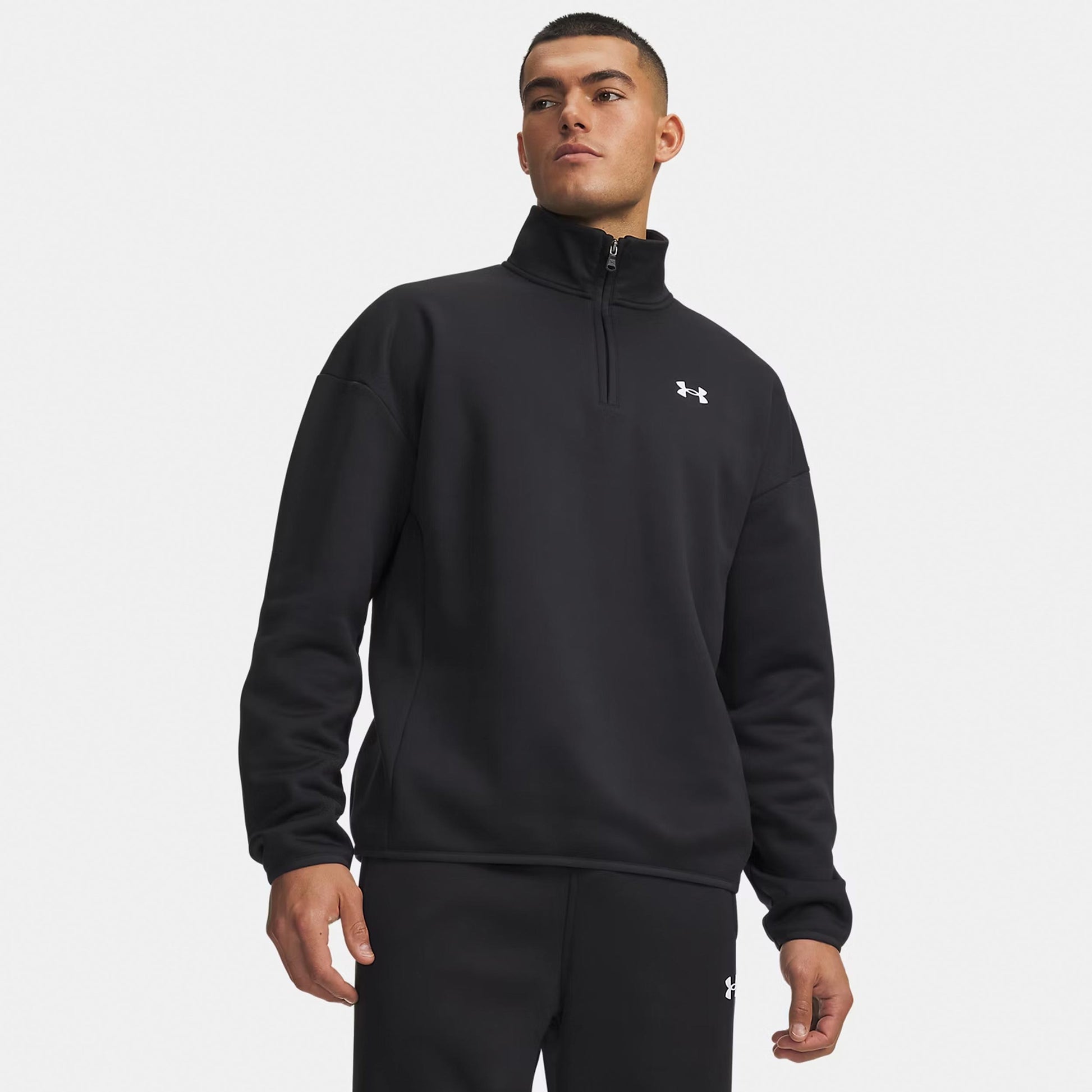 Under Armour Armour Fleece 1/4 Zip Longsleeve Herren - schwarz, weiß