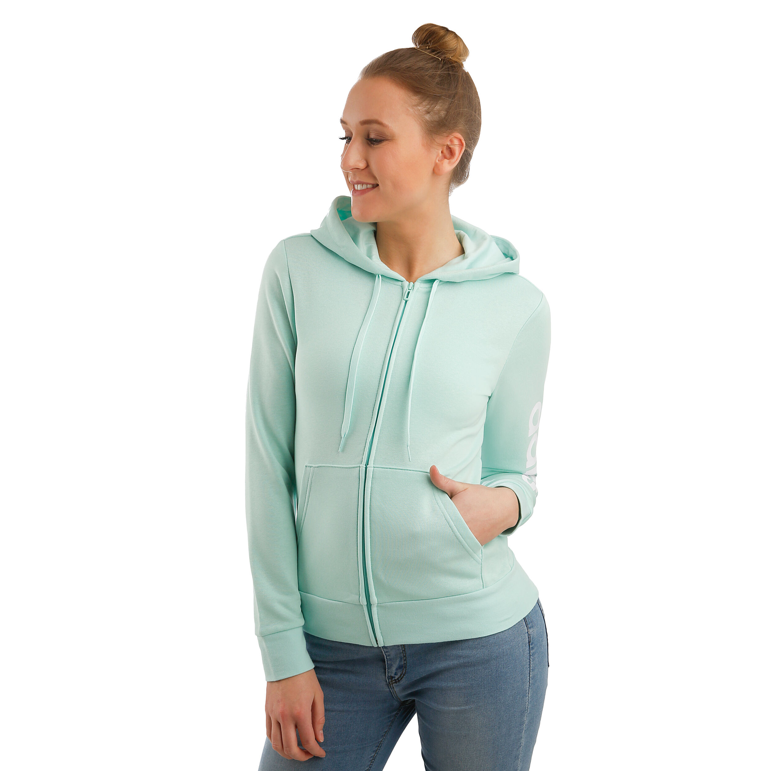 adidas Essentials Linear Full Zip Hoody Damen Mint, Weiß adidas Essentials Linear Full Zip Hoody Damen Mint, Weiß