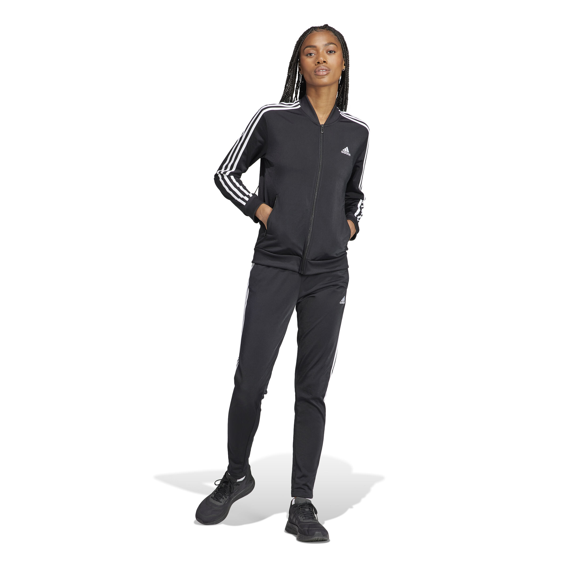 adidas 3 Stripes Trainingsanzug Damen Schwarz WeiB online kaufen Tennis Point AT