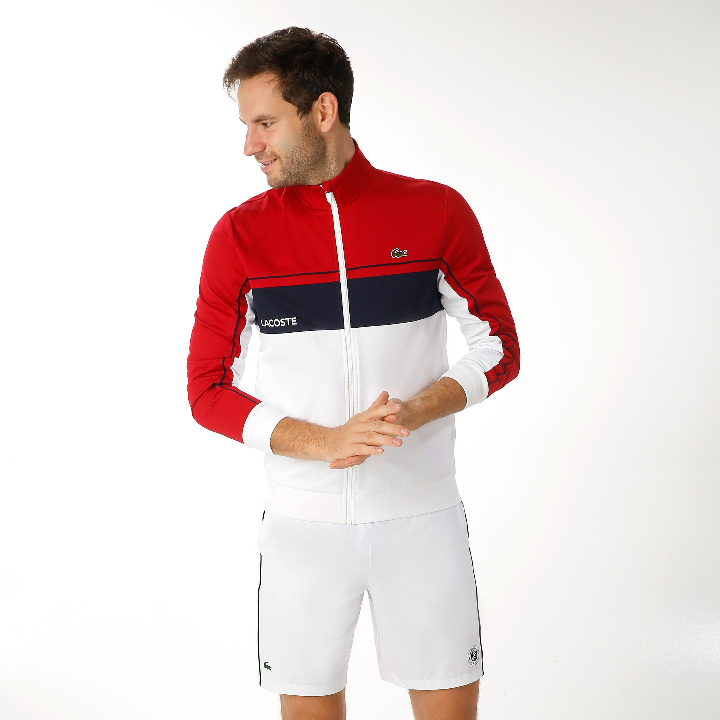 Lacoste trainingsjacke weiß rot clearance