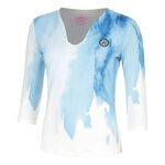 BIDI BADU Bekleidung BIDI BADU Watercolour V-Neck Longsleeve Damen-Weiß,Blau