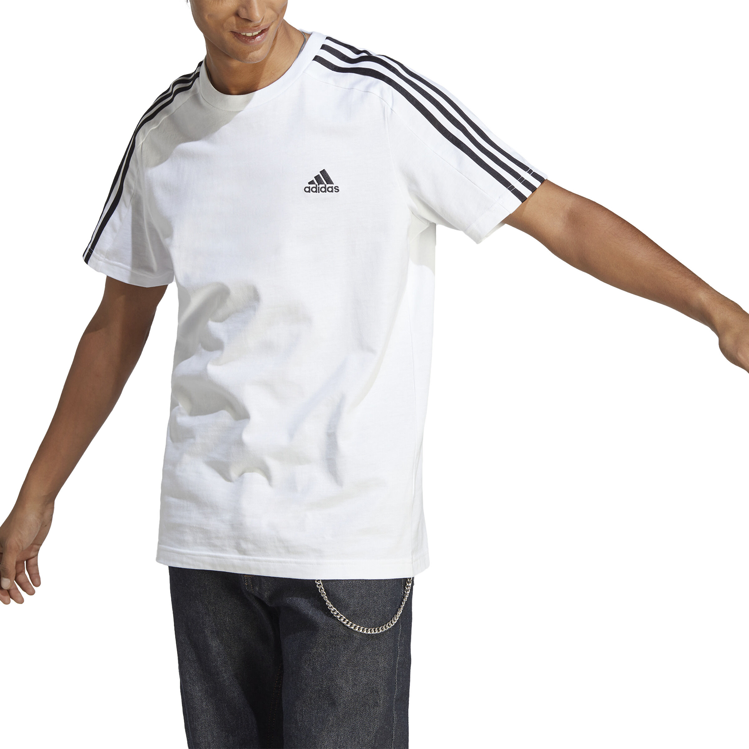 adidas Essentials Single Jersey 3 Stripes T Shirt Herren WeiB Schwarz online kaufen Tennis Point AT