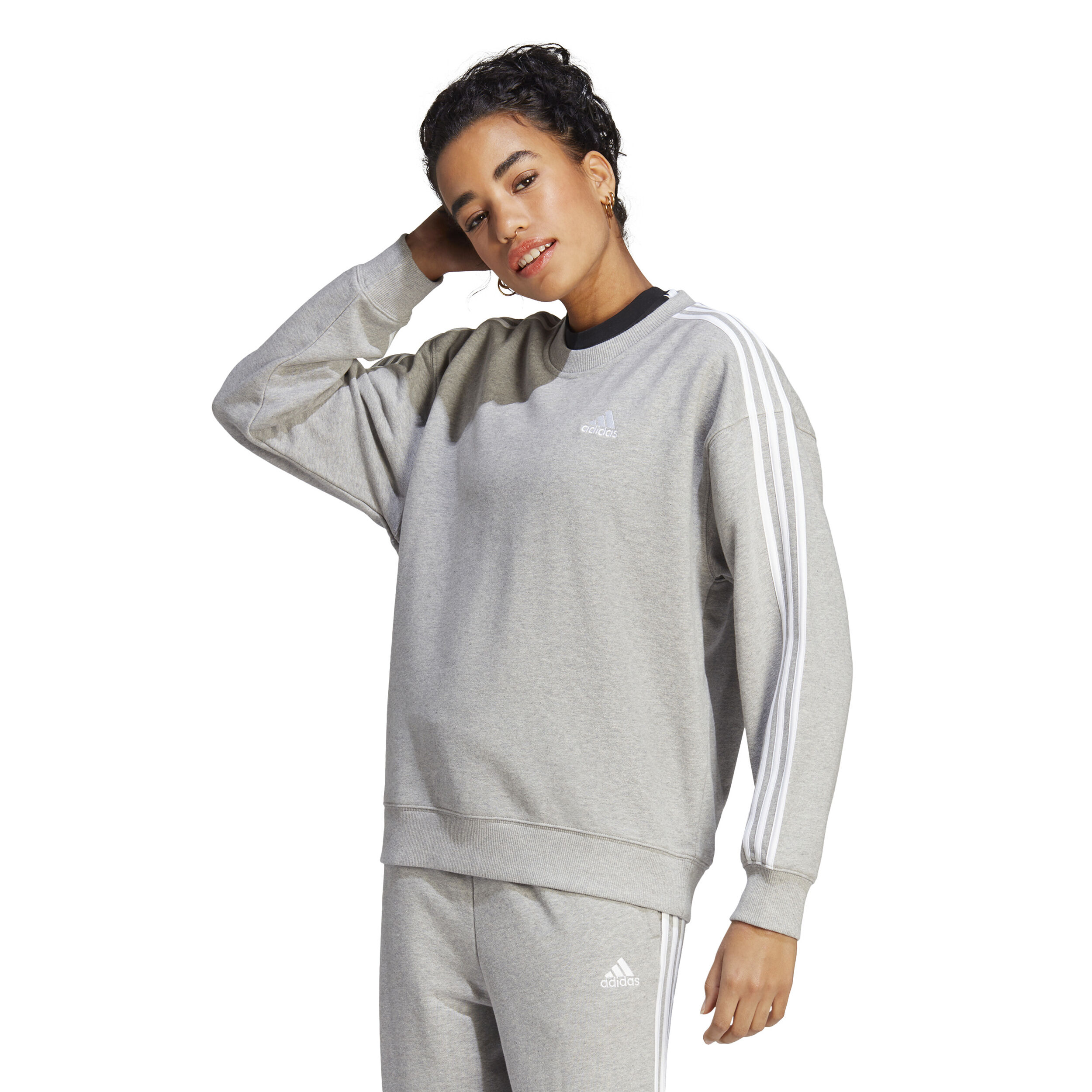 adidas 3 Stripes Sweatshirt Damen Grau WeiB online kaufen Tennis Point AT